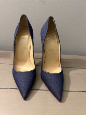 Christian Louboutin Denim Pointed-Toe Pumps in Navy so Kate